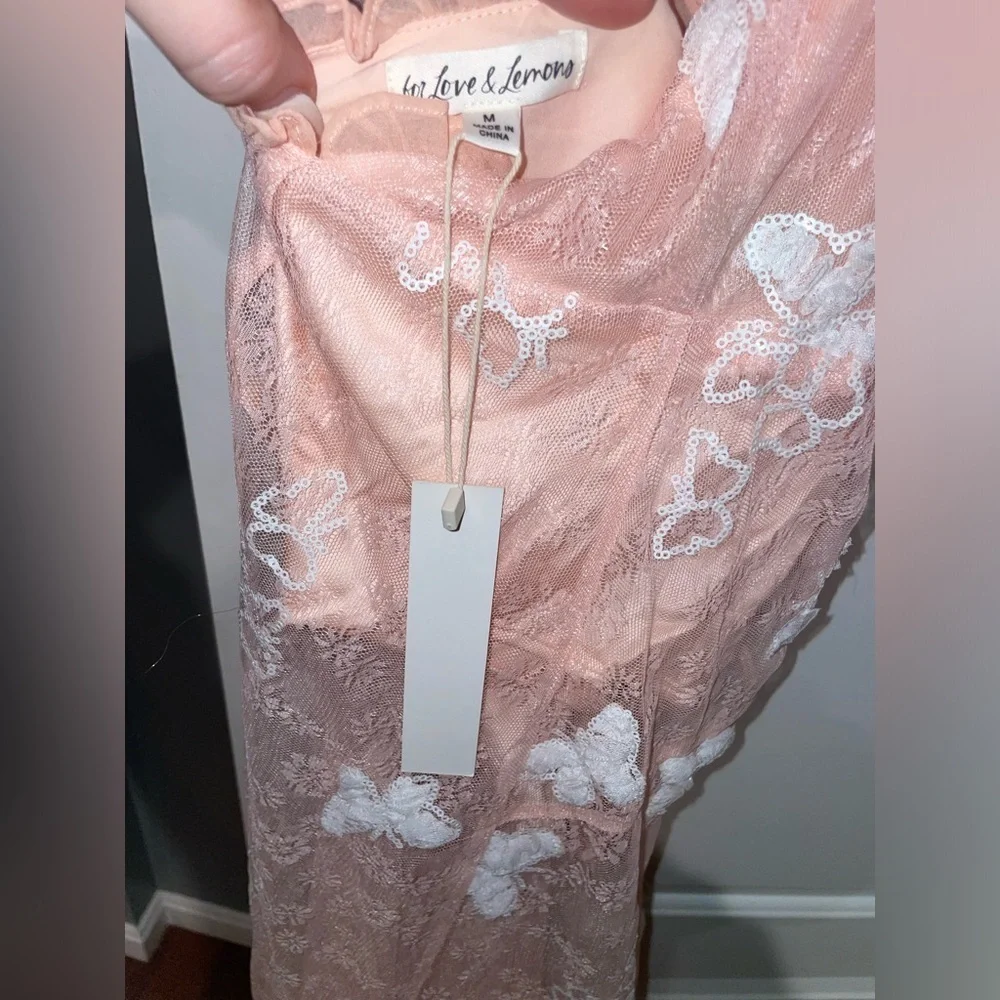 New! For Love & Lemons Beckett Lace Sheer Butterfly Sequin Bodysuit Maxi Dress M - Picture 16 of 16